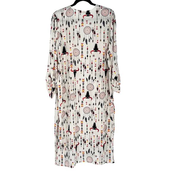 Vision Boho Dreamcatcher Arrow Bull Kimono Open Front Long Cardigan Size M - Picture 3 of 5